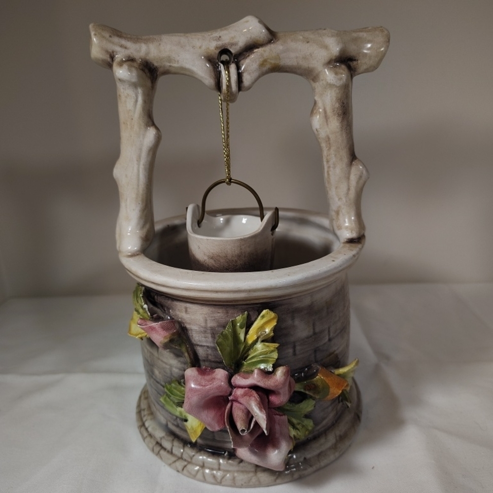 Ceramic Floral Well Accent - Pink and Green